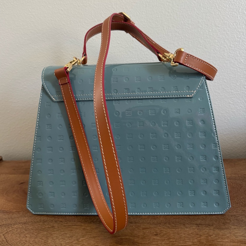 Arcadia Greenish Blue Crossbody Bag with Tan Strap - Picture 4 of 9